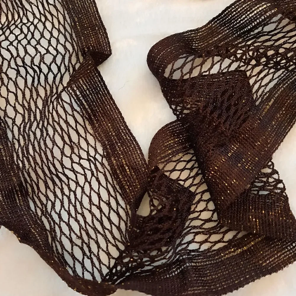 Brown/ Gold Metallic Fringed Netted Scarf/Tie Belt